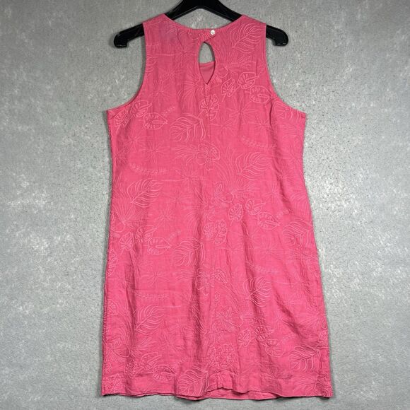 Tommy Bahama Shift Dress W/ Botanical Embroidery 100% Linen Pink Women’s Medium - Picture 8 of 11